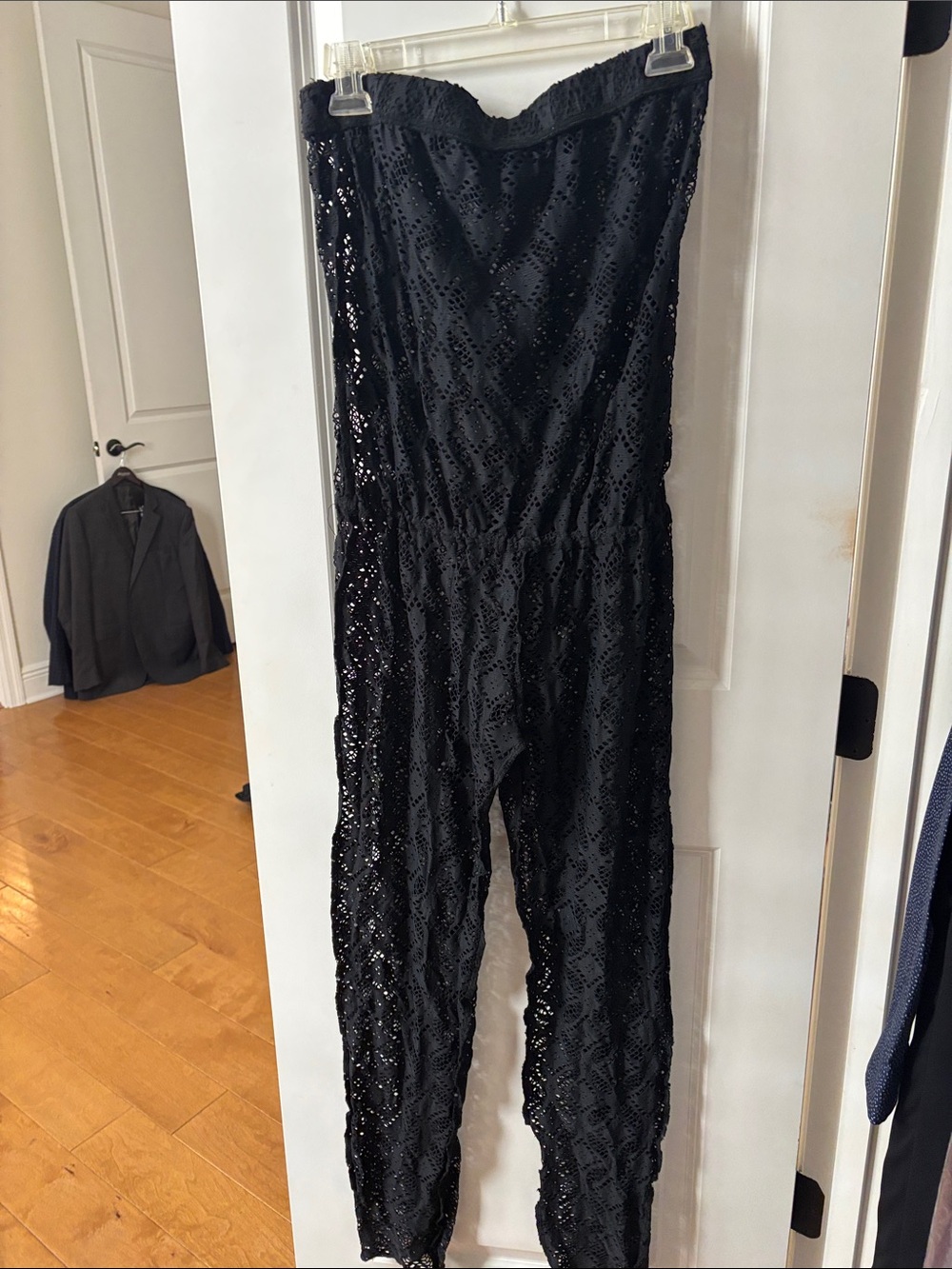 BECCA Black Eyelet Strapless Swim Coverup Jumpsuit